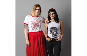 Christina Russo (left) and Kelsie Romans (right) of ShopDiamondCake, a local fashion line that sells boy band-related shirts and gift cards