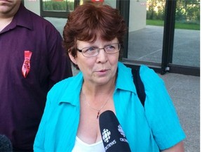 Cijay Morgan, daughter of Agnes Morgan, a victim of a drunk driver, speaks outside the Edmonton Law Courts on Aug. 12, 2015.