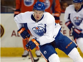 Connor McDavid, the NHL’s No. 1 overall draft pick this year, skates with the puck at the Edmonton Oilers’ orientation camp for young prospects on July 5, 2015, at Rexall Place.