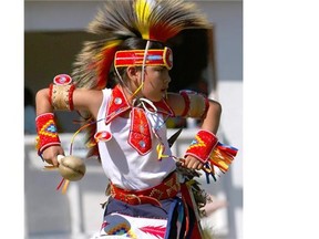 A dancer participates in the annual powwow at Poundmaker’s Lodge in St. Albert on Aug. 2, 2015.