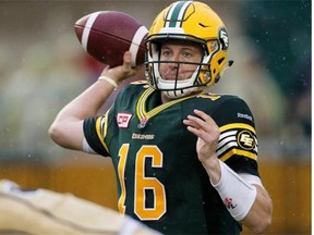 Edmonton Eskimos quarterback Matt Nichols (16) throws against Winnipeg Blue Bombers on July 25, 2015 in Edmonton.