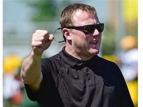 Eskimos head coach Chris Jones monitors a practice at Fuhr Sports Park in Spruce Grove on June 24.