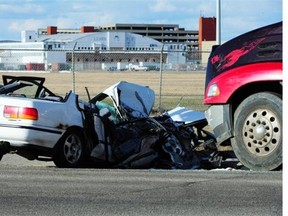 A fatal collision between a car and a semi truck at Kingsway and Princess Elizabeth Avenue on April 28, 2014.