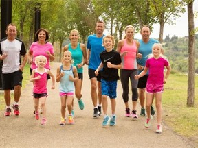 The fittest family in the land is the Running Room family, the Stantons: Back row, left to right, John and Bev Stanton; Melissa and Jason Stanton and Nancy and John Stanton Jr. Front row left to right: Skye Stanton, 5 and sister Sloane, 7; Max Stanton, 9, and sister Sophie, 8.