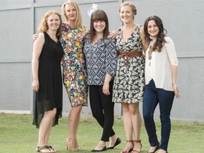 From left, Dawn Newton, Emma Wynters, Hannah Berrington, Christy Holtby and Tina Faiz model golf fashion at Victoria golf course’s Ladies on the Green Golf Classic.