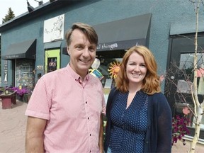 Howard Lawrence and Anne Harvey in front of Be-A-Bella store in Highlands in Edmonton on Thursday Aug. 6, 2105.