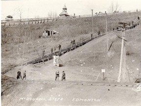 A Lloydminster businessman and local teen were struck by lightning while walking up McDougall Hill from the Edmonton fair on the Rossdale Flats in 1909.
