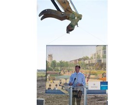 Mayor Don Iveson speaks before the ground breaking at the Blatchford Redevelopment project.