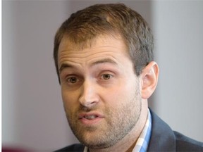 Michael van Hemmen, public policy director of Uber Canada, speaks at an Edmonton Journal editorial board meeting on Friday August 7.