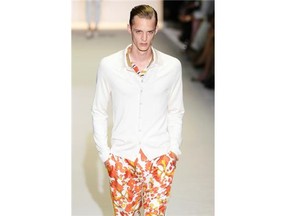 Pair a neutral shirt with patterned floral pants for a different take on the look.