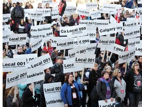 More than 800 AUPE (Alberta Union of Provincial Employees) members and supporters from all corners of the province rally at the Alberta legislature in this October 2012 file photo.