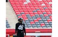 Ottawa RedBlacks kicker Delbert Alvarado practises at TD Place on Monday. Alvarado and Eskimos quarterback Matt Nichols are good friends, tracing back to their rookie year in the National Football League.