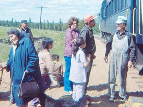 Passengers disembark from the Northern Alberta Railways train that ran between Edmonton and Fort McMurray in this 1974 photo.