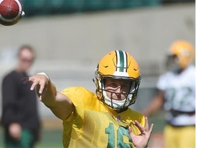 Quarterback Matt Nichols takes part in the Edmonton Eskimos’ practice at Commonwealth Stadium on Monday after taking several big hits in Thursday’s Canadian Football League game at Montreal.