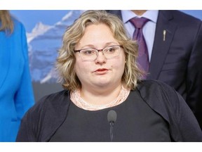 Sarah Hoffman, Minister of Health, during a press conference to discuss Bill 3 and the NDP’s plan to reinvest in education and health at the Alberta Legislature in Edmonton on June 18, 2015.