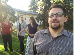 Several members of the Oliver Community League board outside the league building Aug. 5, 2015. From right to left they are Simon Yackulic, Lisa Brown, Leah Hilsenteger, Amanda Henry and Hossein Zahiri.