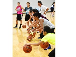 A skills clinic was held for 150 girls from Grades 6-12 by Basketball Canada coaches at the Saville Community Sports Centre on Aug. 8, 2015.