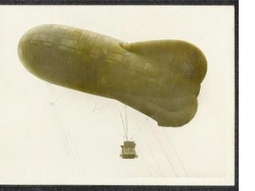 A tethered military-type airship, similar to ones used for observation and bombing raids during the Great or First World War, gave Edmonton Exhibition visitors a bird’s-eye view of Edmonton in 1929.