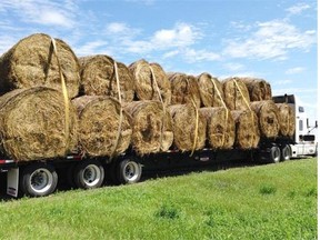 This is the first shipment of 23 round bales of free hay from farmer Jurgen Kohler sent out Friday to help farmers in Alberta. This is intended to help with hay shortages some cattle farmers are facing.