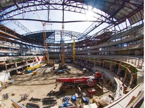 The view inside of Rogers Place under construction in Edmonton on July 28, 2015. The new hockey arena will be part of Ice District and is said to be on schedule to open in time for the 2016-2017 NHL season.