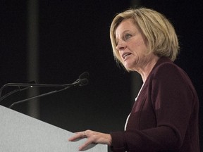 Alberta Premier Rachel Notley speaks during a business luncheon in Montreal on Sept. 28, 2015.