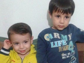 Alan, left, and his brother Ghalib Kurdi are seen in an undated family handout photo courtesy of their aunt, Tima Kurdi. Alan, Ghalib, and their mother Rehan died as they tried to reach Europe from Syria. The uncle of the three-year-old Syrian boy whose lifeless body has put a devastating human face on the Syrian refugee crisis has assailed Canada's refugee process.