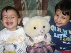 Three-year-old Alan, left, and his five-year-old brother Galib Kurdi are seen in an undated family handout photo courtesy of their aunt, Tima Kurdi. The two boys and their mother Rehan died as they tried to reach Europe from Syria.