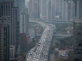 Cars on an elevated road in Shanghai.