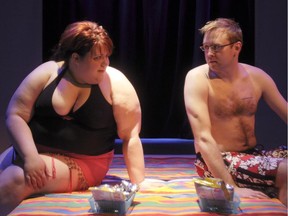 Helen (Carlye Windsor) and Tom (Skye Brandon) 
Fat Pig at Northern Light Theatre.