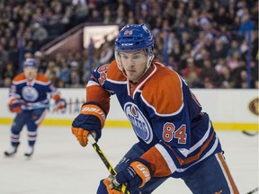 Oscar Klefbom of the Edmonton Oilers plays against the Los Angeles Kings at Rexall Place in Edmonton on April 7, 2015.