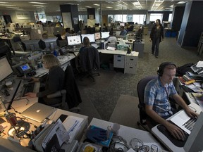The Edmonton Journal newsroom is a hub of activity on Sept. 11, 2015