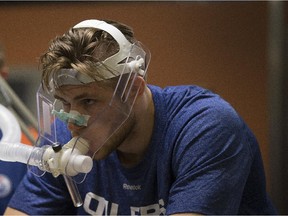 Leon Draisaitl,  starts a VO2 max test as the Edmonton Oilers rookie camp opens at Rexall Place on 10, 2015 in Edmonton. (Greg Southam/Edmonton Journal)