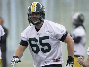 Edmonton Eskimos left guard Simeon Rottier  hopes to be able to play in Sunday's West Division final after suffering a lower body injury in the CFL team's final game of the regular season on Nov. 1, 2015.