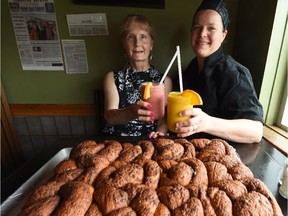 Highlevel Diner co-owners Kim Franklin and Debbie Parker with cinnamon buns and smoothies