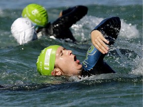 Joleen Hakker (Netherlands PT5) swims in the ITU  Para Aquathlon Championship held at Hawrelak Park in Edmonton on Aug. 27, 2014.