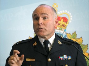 RCMP Inspector Gibson Glavin speaks at K Division headquarters on September 17, 2015, about the police investigation into a shooting near Sylvan Lake.