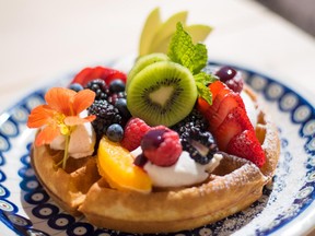 The sweet, fruity Belgian waffle is one of Under the High Wheel's top brunch items.