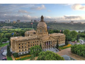 A view of the Alberta Legislature building .