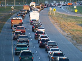 Traffic was backed up to Lessard Road on Anthony Henday Drive because of an accident on 66th Street on Sept. 11, 2015.