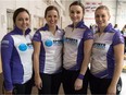 From left, two-time world junior women's curling champion Kelsey Rocque and her new team of Laura Crocker, Taylor McDonald and Jen Gates wins first two games at the Shoot-Out Bonspiel at the Saville Community Sports Centre on Sept. 17, 2015.