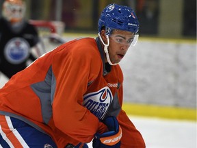 Edmonton Oilers defenceman Darnell Nurse at training camp  in Leduc, Alta., on Sept. 19, 2015.