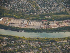 An aerial view of the Gold Bar Wastewater treatment plant in Edmonton.