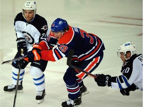 EDMONTON, ALTA: ¬†SEPTEMBER 29, 2014 --Bogdan Yakimov (39) in the Edmonton Oilers pre-season game against the Winnipeg Jets at Rexall Place in Edmonton, September 29, 2014.