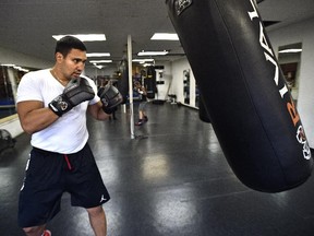 Edmonton heavyweight boxer Stan Surmacz-Ahumada practises at the Avenue Boxing Gym in Edmonton on Sept. 3, 2015.