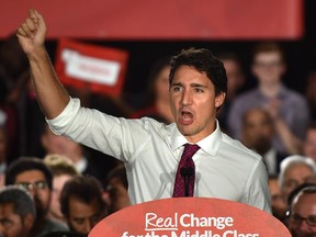 Federal Liberal Leader Justin Trudeau attends a Liberal rally with candidates and supporters at the Radisson Hotel in Edmonton on Sept. 9, 2015.