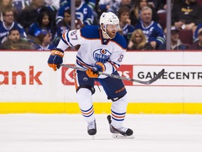 David Musil #87 of the Edmonton Oilers skates in NHL action against the Vancouver Canucks on April, 11, 2015 at Rogers Arena in Vancouver, British Columbia, Canada.
