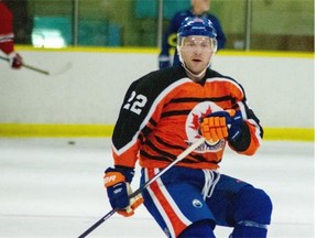 Mark Letestu, who was signed as a free agent by the Edmonton Oilers this summer, takes part in Perry Pearn’s 3 vs. 3 hockey camp at the Knights of Columbus Twin Arenas on Aug. 24, 2015.