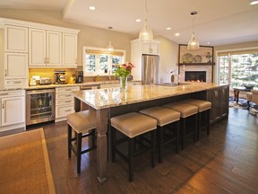 Sandy and Duff Jamison's renovated kitchen features decorative legs at the end of their long island.