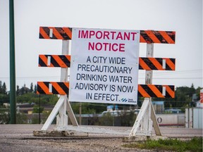 A notice of a city wide drinking water advisory in North Battleford, Sask.