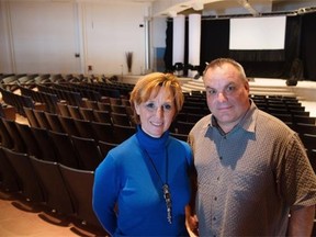 Pastor Bruce Gritter and Kim Mattice Wanat at the site of the former Victory Christian Centre in May, 2015. They want to turn the space into a community/arts centre, but a report released Thursday suggests the plan, requiring the city to contribute $2 million toward the $8.3-million cost of upgrades and  expansion, is not financially feasible.